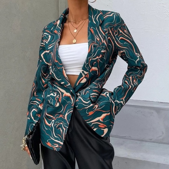 Shein Allover Print Lapel Neck Blazer - Picture 1 of 8